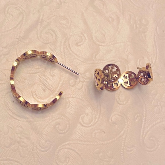 Tory Burch small gold multi logo hoop earrings - Picture 5 of 9